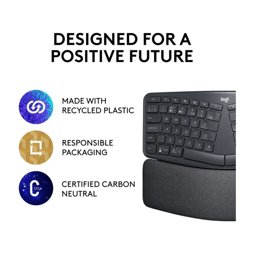 Logitech K860 Wireless Bluetooth Ergonomic Keyboard Split Design PC Mac‎ Black